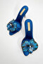 Lily Flower Detailed Cobalt Blue Satin 10 cm Women's Slippers, Heeled Slippers - 5