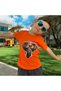 Savana Animal Model Elephant with Glasses Printed Orange Color Cotton Combed Cotton Unisex Children's Short Sleeve T-Shirt