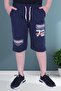 Basketball 72 Text Printed Boy's Wide Leg Navy Blue Capri - 4