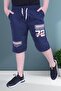 Basketball 72 Text Printed Boy's Wide Leg Navy Blue Capri - 2