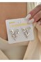 Silver Bow Heart Patterned Earrings - 2