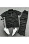 Lycra Ribbed Polo T-Shirt and Baggy Pants Set - Set of 2