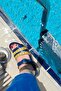 Navy Blue Yellow Genuine Leather Slippers - 3