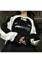 Unisex Streetwear Smarttooth Printed Black Piece Oversize Crew Neck Sweatshirt