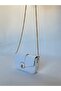 White Patent Leather Mini Women's Crisscross Straps Bag with Gold Chain Accessory Detail - Stylish Bag - 6