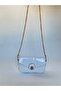 White Patent Leather Mini Women's Crisscross Straps Bag with Gold Chain Accessory Detail - Stylish Bag - 7