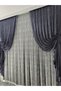 Gray 2 Wing Tulle Background Curtain - Slub Patterned Drawstring Model - 7