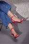 Tula Stone Buckle Detailed Ankle Strap Red Patent Leather 10 cm Women's Classic Heeled Shoes