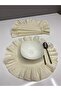 Home 100% Cotton Beige Raw Linen Frilly 6-Piece Placemat Round 40cm