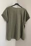 Women's Khaki Appliqué Sequin Starry Sleeves and Hem Ends with Mesh Detail Oversized Loose 100% Cotton Blouse - 2