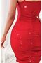 Red Glittery Crossed Chest Piece Decollete Party Dress - 2
