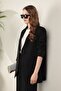 Women's Oversized /Loose Fit Jacket with Pocketed and Hip Length, Made of Satin Fabric, Black, Four Seasons - 2