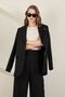 Women's Oversized /Loose Fit Jacket with Pocketed and Hip Length, Made of Satin Fabric, Black, Four Seasons - 5