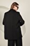 Women's Oversized /Loose Fit Jacket with Pocketed and Hip Length, Made of Satin Fabric, Black, Four Seasons - 3