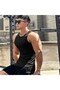 Men's Black Halter Neck Sportswear Lycra Tank Top - 2