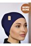 Pipe Bonnet Navy Blue Front Seamless Snap-on Ready Practical Lycra Combed Cotton Hijab Sports Shawl Scarf Bandana