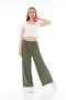Women's Green Wide-Leg Trousers Seersucker Fabric Elastic Waist Oversize