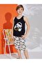 Boy's 100% Cotton Car Monster Truck Patterned Black Zero Sleeve Capri Summer Pajamas Set