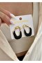 Black enamel gold women's earrings - 2