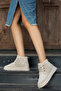 Mini Fur Lined Beige Low Sole Lace-Up Comfortable Women's Boots - 2