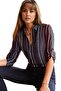 Women's Navy Blue Claret Red Striped Viscose Shirt - 3