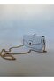 White Patent Leather Mini Women's Crisscross Straps Bag with Gold Chain Accessory Detail - Stylish Bag - 4