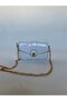 White Patent Leather Mini Women's Crisscross Straps Bag with Gold Chain Accessory Detail - Stylish Bag - 5