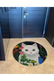 Mira Round Flower Detailed White Cat Patterned Modern Decorative Carpet 5530 - 4