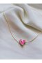 Pink Enamel Eye Detail Heart Necklace - 3