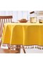 Yellow Fringe Tasseled Round Tablecloth - Liquid Proof and Carefree