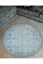 Mira Round Light Blue White Ethnic Patterned Woven Base Modern Decorative Carpet 5548 - 3