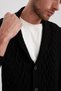 Black Standard Fit Shawl Collar Knitted Detailed Buttoned Knitwear Cardigan X7969Az23Au - 5