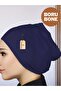 Pipe Bonnet Navy Blue Front Seamless Snap-on Ready Practical Lycra Combed Cotton Hijab Sports Shawl Scarf Bandana - 3