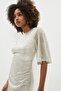 Metallic Angel Sleeve Ruffle Waist Dress - 3