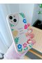 iPhone 13 Heart Detail Flower and Teddy Bear Patterned Ecru Case - 2