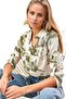 Women's Nostalgic Forest Green Patterned Viscose Shirt with Buttons - 3