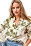 Women's Nostalgic Forest Green Patterned Viscose Shirt with Buttons - 4
