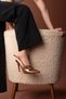 Ciza Three-Stripe Buckle Detailed Tan Patent Leather 10 cm Women's Stiletto, High Heels