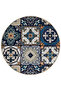 Mira Round Blue Tones Antique Tile Pattern Detailed Decorative Carpet 5528 - 3