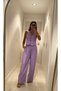 Women's Lilac Tie-Waist Vest and Linen Trousers Set - 2