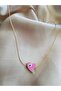 Pink Enamel Eye Detail Heart Necklace