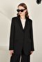 Women's Oversized /Loose Fit Jacket with Pocketed and Hip Length, Made of Satin Fabric, Black, Four Seasons - 4