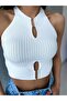 Women's Front Collar Detail Slit Design Trendy Blouse Standard