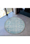Mira Round Light Blue White Ethnic Patterned Woven Base Modern Decorative Carpet 5548