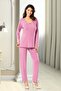 8608 Women's Long Sleeve Lace Detailed Pajama Set-Dried Rose - 2