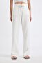 Modal White Pants Wide Leg Double Pockets High Waist Basic Straight Standard Length with Belt D4467Ax24Au - 5
