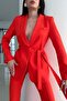 Blazer Jacket and Wide Leg Trousers Set - Tied - 2