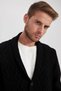 Black Standard Fit Shawl Collar Knitted Detailed Buttoned Knitwear Cardigan X7969Az23Au - 4