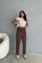 Brown Raw Linen Elastic Waist Trousers - 4