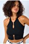 Women's Front Collar Detail Slit Design Trendy Blouse Standard